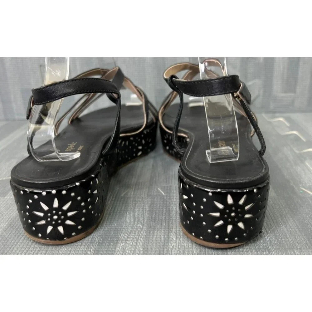 Kate Spade New York Tonie Strappy Sandals Black Women's Size 7.5M Floral Leather